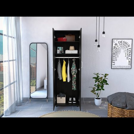 TUHOME Aurora Armoire, Two Interior Shelves, Rod, Double Door, Black CLW6471